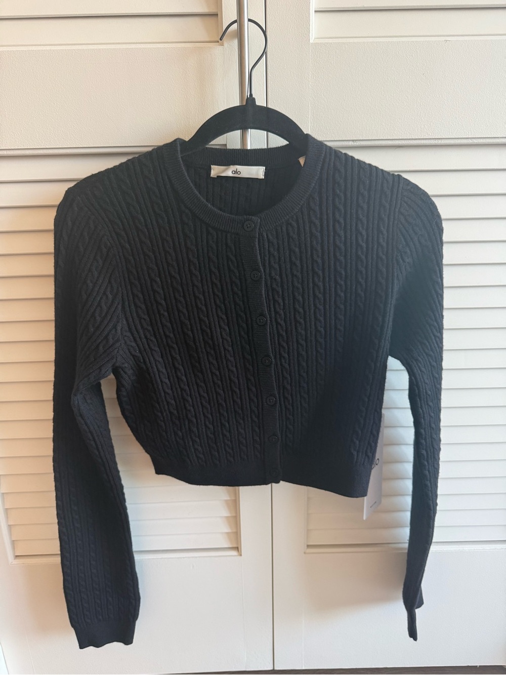 ALO Yoga Black Mini Cable-Knit Sweater Cardigan